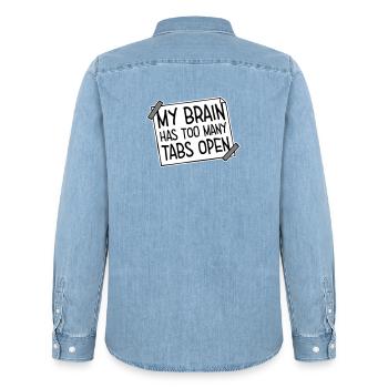 My Brain Has Too Many Tabs Open Lustig Grübeln - Men’s Organic Denim Shirt by Stanley/Stella - light wash - Back - AI Model Male 185 light (185cm)