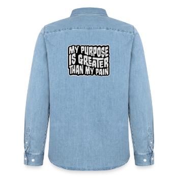 My Purpose Is Greater Than My Pain Sinn Zitat Logo - Männer Jeanshemd Organic von Stanley/Stella - verwaschenes Hellblau - Hinten - AI Model Male 185 light (185cm)