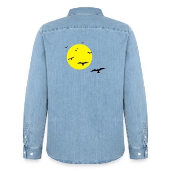 Abendflug - Männer Jeanshemd Organic von Stanley/Stella - verwaschenes Hellblau - Hinten - AI Model Male 185 light (185cm)