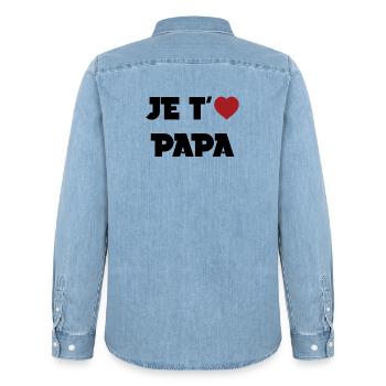 Je t'aime Papa - Chemise en denim homme bio Stanley/Stella - bleu clair délavé - Dos - AI Model Male 185 light (185cm)