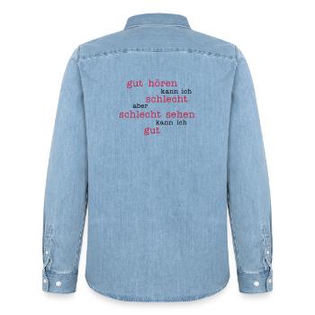 good to hear - look bad - Men’s Organic Denim Shirt by Stanley/Stella - light wash - Back - AI Model Male 185 light (185cm)