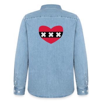 Love Amsterdam - Men’s Organic Denim Shirt by Stanley/Stella - light wash - Back - AI Model Male 185 light (185cm)