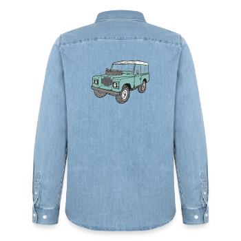 Landy 4x4 Land - Rover Serie3 LaRo Defender - Männer Jeanshemd Organic von Stanley/Stella - verwaschenes Hellblau - Hinten - AI Model Male 185 light (185cm)