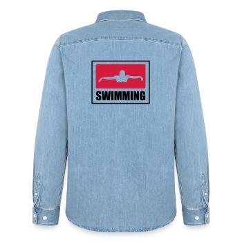 Swimming - Männer Jeanshemd Organic von Stanley/Stella - verwaschenes Hellblau - Hinten - AI Model Male 185 light (185cm)