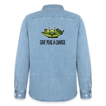 Give peas / peace a change hippies - Männer Jeanshemd Organic von Stanley/Stella - verwaschenes Hellblau - Hinten - AI Model Male 185 light (185cm)