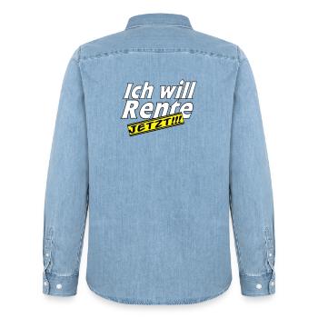Fun Party Spruch Statement ich will Rente (25) - Männer Jeanshemd Organic von Stanley/Stella - verwaschenes Hellblau - Hinten - AI Model Male 185 light (185cm)