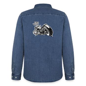 0894 STEEL HORSE - Men’s Organic Denim Shirt by Stanley/Stella - mid washy  - Back - AI Model Male 185 light (185cm)