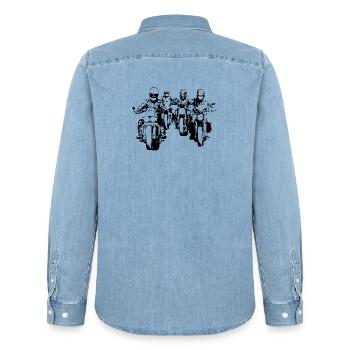 Bikergroup black - Men’s Organic Denim Shirt by Stanley/Stella - light wash - Back - AI Model Male 185 light (185cm)