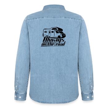 Always On The Road - Camper - Männer Jeanshemd Organic von Stanley/Stella - verwaschenes Hellblau - Hinten - AI Model Male 185 light (185cm)