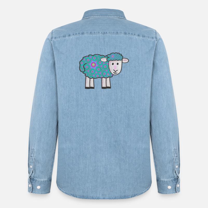 Spiralfarbenes Schäfchen Muster - Männer Jeanshemd Organic von Stanley/Stella - verwaschenes Hellblau