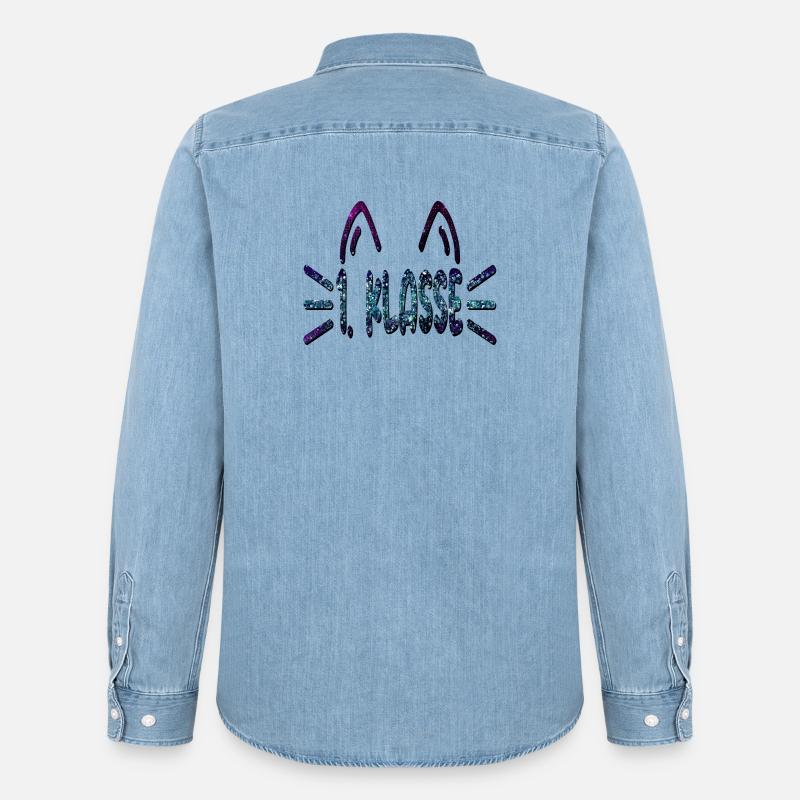 1. Klasse Erstklässlerin - Katzen - Männer Jeanshemd Organic von Stanley/Stella - verwaschenes Hellblau