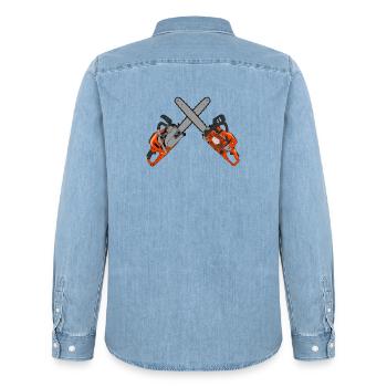 Chainsaw - Men’s Organic Denim Shirt by Stanley/Stella - light wash - Back - AI Model Male 185 light (185cm)