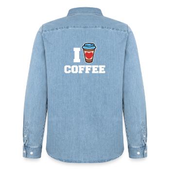 I love coffee drinking coffee lovers statement - Men’s Organic Denim Shirt by Stanley/Stella - light wash - Back - AI Model Male 185 light (185cm)
