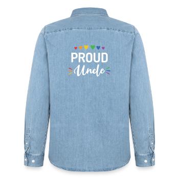 Proud Uncle - Men’s Organic Denim Shirt by Stanley/Stella - light wash - Back - AI Model Male 185 light (185cm)