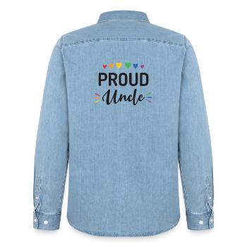 Proud Uncle - Men’s Organic Denim Shirt by Stanley/Stella - light wash - Back - AI Model Male 185 light (185cm)