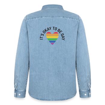 It's Okay To Be Gay - Men’s Organic Denim Shirt by Stanley/Stella - light wash - Back - AI Model Male 185 light (185cm)