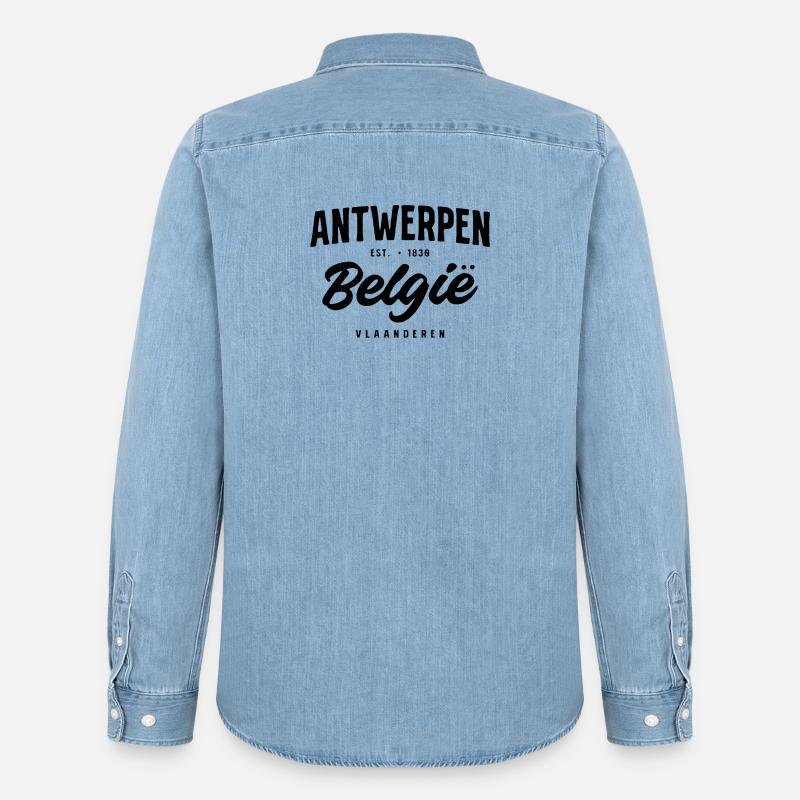 Antwerpen Belgien Design – Städteklassiker mit Fla - Männer Jeanshemd Organic von Stanley/Stella - verwaschenes Hellblau