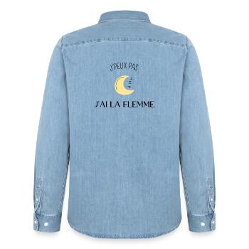 Je peux pas jai la flemme - Chemise en denim homme bio Stanley/Stella - bleu clair délavé - Dos - AI Model Male 185 light (185cm)