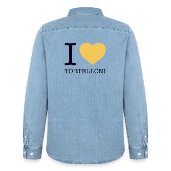 I LOVE TORTELLONI - Männer Jeanshemd Organic von Stanley/Stella - verwaschenes Hellblau - Hinten - AI Model Male 185 light (185cm)