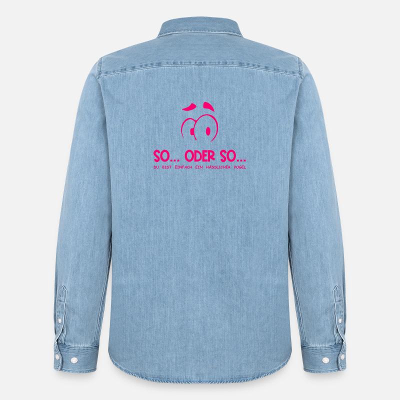 So...Oder So: Hässlicher Vogel - Neonpink - Männer Jeanshemd Organic von Stanley/Stella - verwaschenes Hellblau