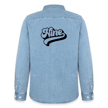 Nine 9th Birthday Kids Boys Girls 9 Years Old - Men’s Organic Denim Shirt by Stanley/Stella - light wash - Back - AI Model Male 185 light (185cm)