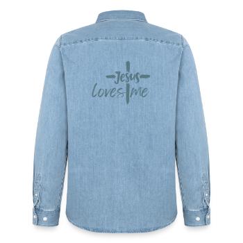 Jesus liebt mich - Männer Jeanshemd Organic von Stanley/Stella - verwaschenes Hellblau - Hinten - AI Model Male 185 light (185cm)