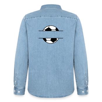 Soccer Name - Men’s Organic Denim Shirt by Stanley/Stella - light wash - Back - AI Model Male 185 light (185cm)