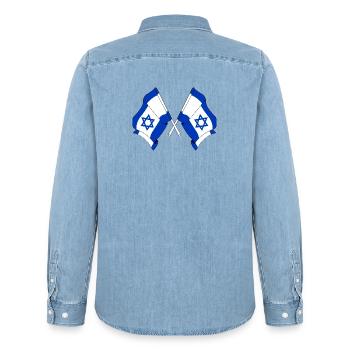 Two flags of Israel crossed - Men’s Organic Denim Shirt by Stanley/Stella - light wash - Back - AI Model Male 185 light (185cm)