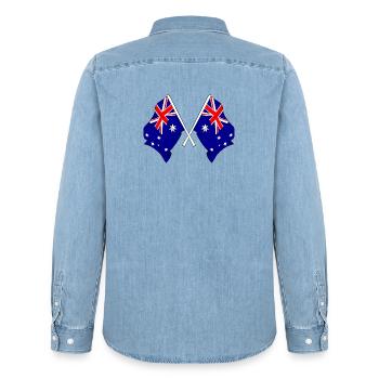 Two flags crossed of Australia - Men’s Organic Denim Shirt by Stanley/Stella - light wash - Back - AI Model Male 185 light (185cm)