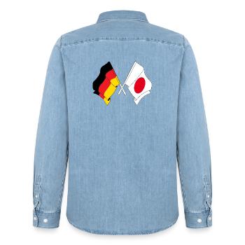 Flag of Germany and flag of Japan - Men’s Organic Denim Shirt by Stanley/Stella - light wash - Back - AI Model Male 185 light (185cm)