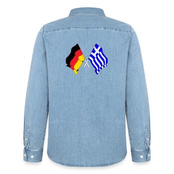 Flag of Germany and flag of Greece - Men’s Organic Denim Shirt by Stanley/Stella - light wash - Back - AI Model Male 185 light (185cm)