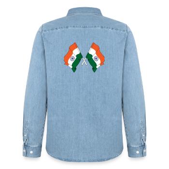 Deux drapeaux de l’Inde croisés - Chemise en denim homme bio Stanley/Stella - bleu clair délavé - Dos - AI Model Male 185 light (185cm)