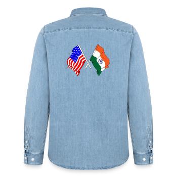 Flag of the United States USA and Flag India - Men’s Organic Denim Shirt by Stanley/Stella - light wash - Back - AI Model Male 185 light (185cm)