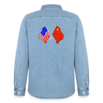 Flag of the United States USA and Flag China - Men’s Organic Denim Shirt by Stanley/Stella - light wash - Back - AI Model Male 185 light (185cm)