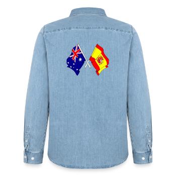 Two flags crossed of Australia and flag Spain - Men’s Organic Denim Shirt by Stanley/Stella - light wash - Back - AI Model Male 185 light (185cm)