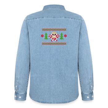 Pain d’épice homme Sugar Skull motif pour Noël - Chemise en denim homme bio Stanley/Stella - bleu clair délavé - Dos - AI Model Male 185 light (185cm)