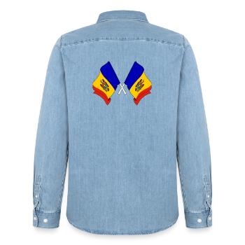 Zwei Flaggen Moldawien - Männer Jeanshemd Organic von Stanley/Stella - verwaschenes Hellblau - Hinten - AI Model Male 185 light (185cm)