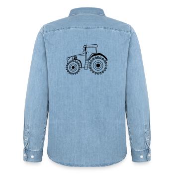 Tractor Symbol Outline Agriculture - Men’s Organic Denim Shirt by Stanley/Stella - light wash - Back - AI Model Male 185 light (185cm)