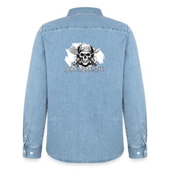 Aufragsgriller Skull BBQ Geschenk Grillschürze - Männer Jeanshemd Organic von Stanley/Stella - verwaschenes Hellblau - Hinten - AI Model Male 185 light (185cm)