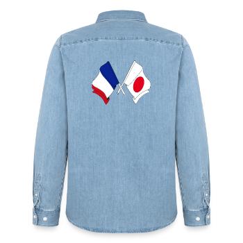 Flag of France and flag of Japan - Men’s Organic Denim Shirt by Stanley/Stella - light wash - Back - AI Model Male 185 light (185cm)