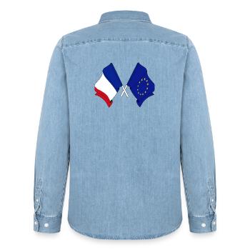 Two flags crossed of France and flag Europe - Men’s Organic Denim Shirt by Stanley/Stella - light wash - Back - AI Model Male 185 light (185cm)