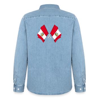 Zwei gekreuzte Flaggen von Peru - Männer Jeanshemd Organic von Stanley/Stella - verwaschenes Hellblau - Hinten - AI Model Male 185 light (185cm)