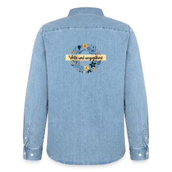 wild und ungezähmt wiesenblumen natur frühling - Männer Jeanshemd Organic von Stanley/Stella - verwaschenes Hellblau - Hinten - AI Model Male 185 light (185cm)