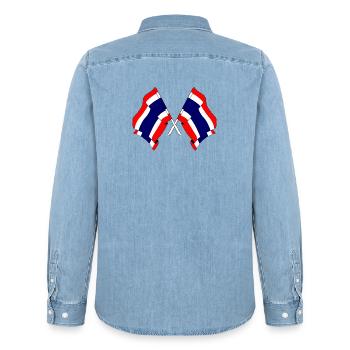 Deux drapeaux traversés depuis la Thaïlande - Chemise en denim homme bio Stanley/Stella - bleu clair délavé - Dos - AI Model Male 185 light (185cm)