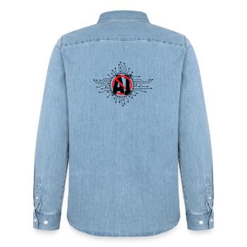 Stopp, verwenden Sie keine künstliche Intelligenz, keine KI. - Männer Jeanshemd Organic von Stanley/Stella - verwaschenes Hellblau - Hinten - AI Model Male 185 light (185cm)