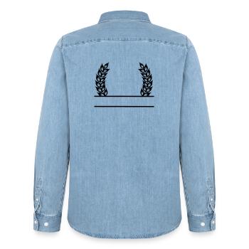 Couronne de grain nom bannière - Chemise en denim homme bio Stanley/Stella - bleu clair délavé - Dos - AI Model Male 185 light (185cm)