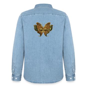 Superbe papillon élégant. - Chemise en denim homme bio Stanley/Stella - bleu clair délavé - Dos - AI Model Male 185 light (185cm)