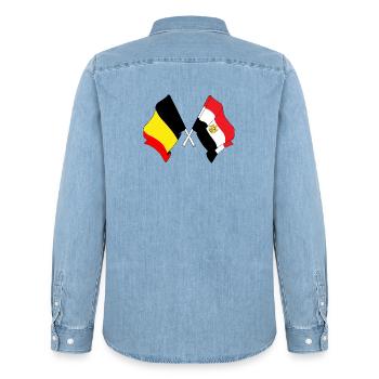 Flag Belgium, flag Egypt - Men’s Organic Denim Shirt by Stanley/Stella - light wash - Back - AI Model Male 185 light (185cm)
