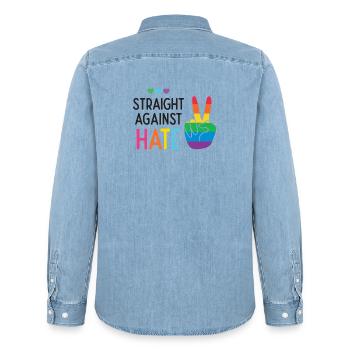 LGBT Pride Month - Direkt gegen Hass - Männer Jeanshemd Organic von Stanley/Stella - verwaschenes Hellblau - Hinten - AI Model Male 185 light (185cm)