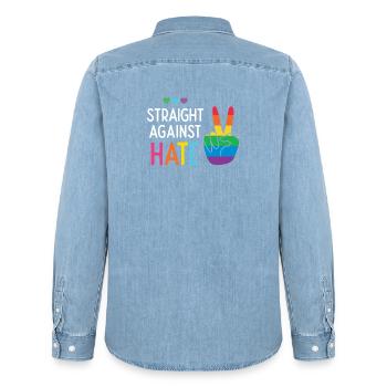 LGBT Pride Month - Direkt gegen Hass - Männer Jeanshemd Organic von Stanley/Stella - verwaschenes Hellblau - Hinten - AI Model Male 185 light (185cm)